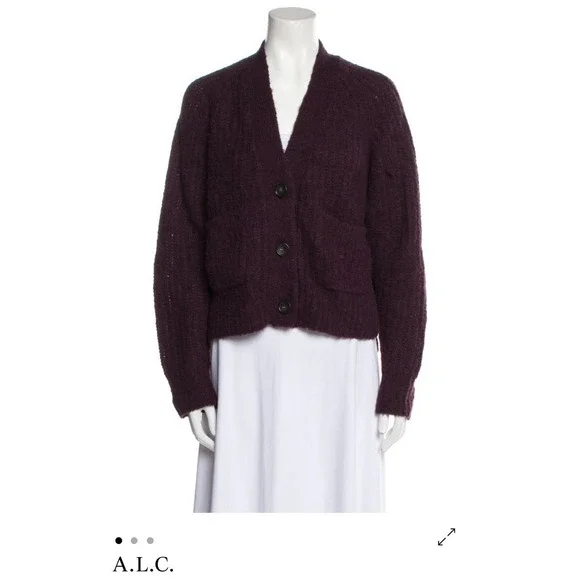 A.L.C. Burgundy Cleveland V-Neck Ribbed-Knit Cardigan Size M Retail$325 - Picture 15 of 16